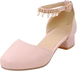 Little Girls Dress Up Shoes Low Heel Princess Hook and Loop Dress Shoes Pary Wedding Prom Shoes for Toddler