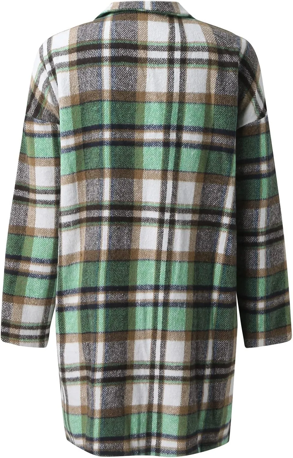 Long Jacket for Women Long Sleeve V Neck Button Up Lapel Tartan Trench Coat with Pocket Autumn Casual Duster Coat Button Down