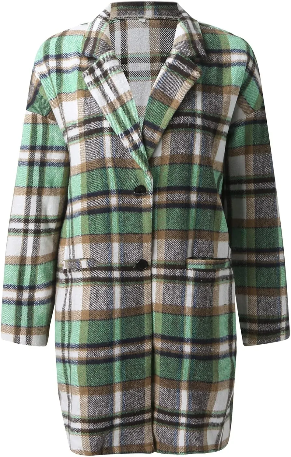 Long Jacket for Women Long Sleeve V Neck Button Up Lapel Tartan Trench Coat with Pocket Autumn Casual Duster Coat Button Down