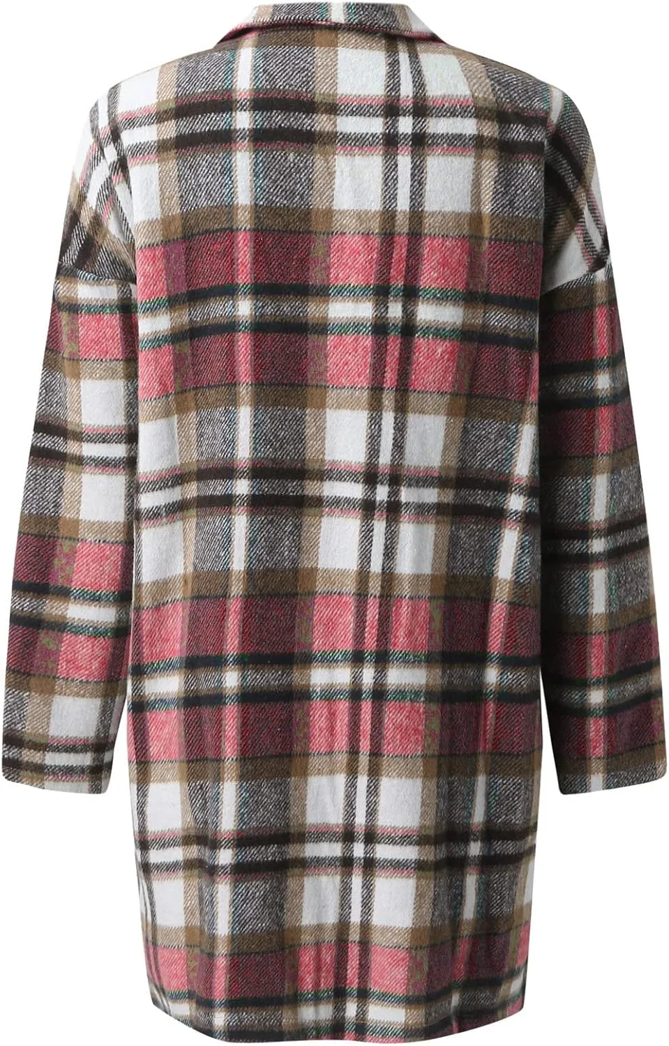 Long Jacket for Women Long Sleeve V Neck Button Up Lapel Tartan Trench Coat with Pocket Autumn Casual Duster Coat Button Down