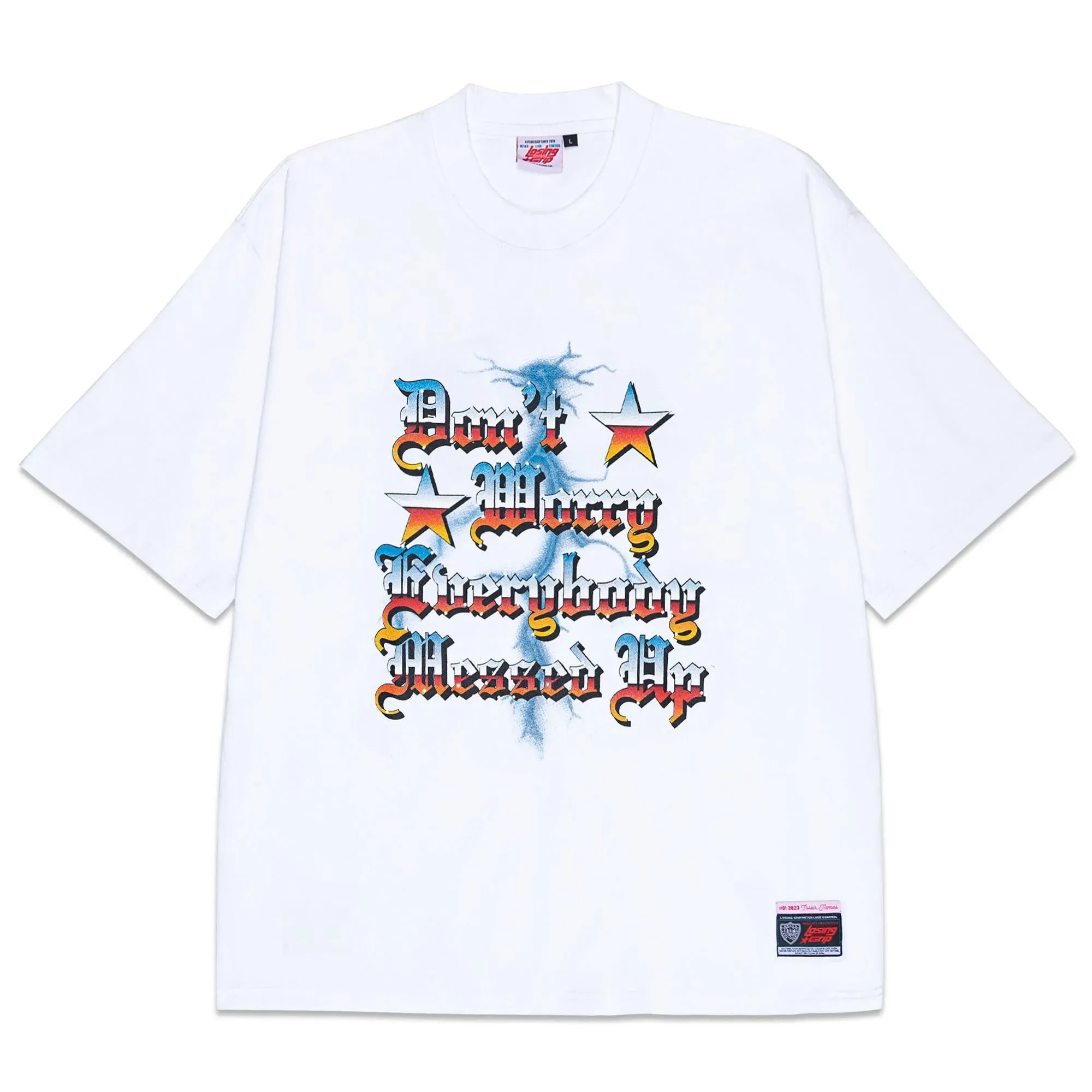 LOSINGGRIP X ISSER MESSED UP WHITE OVERSIZED TSHIRT