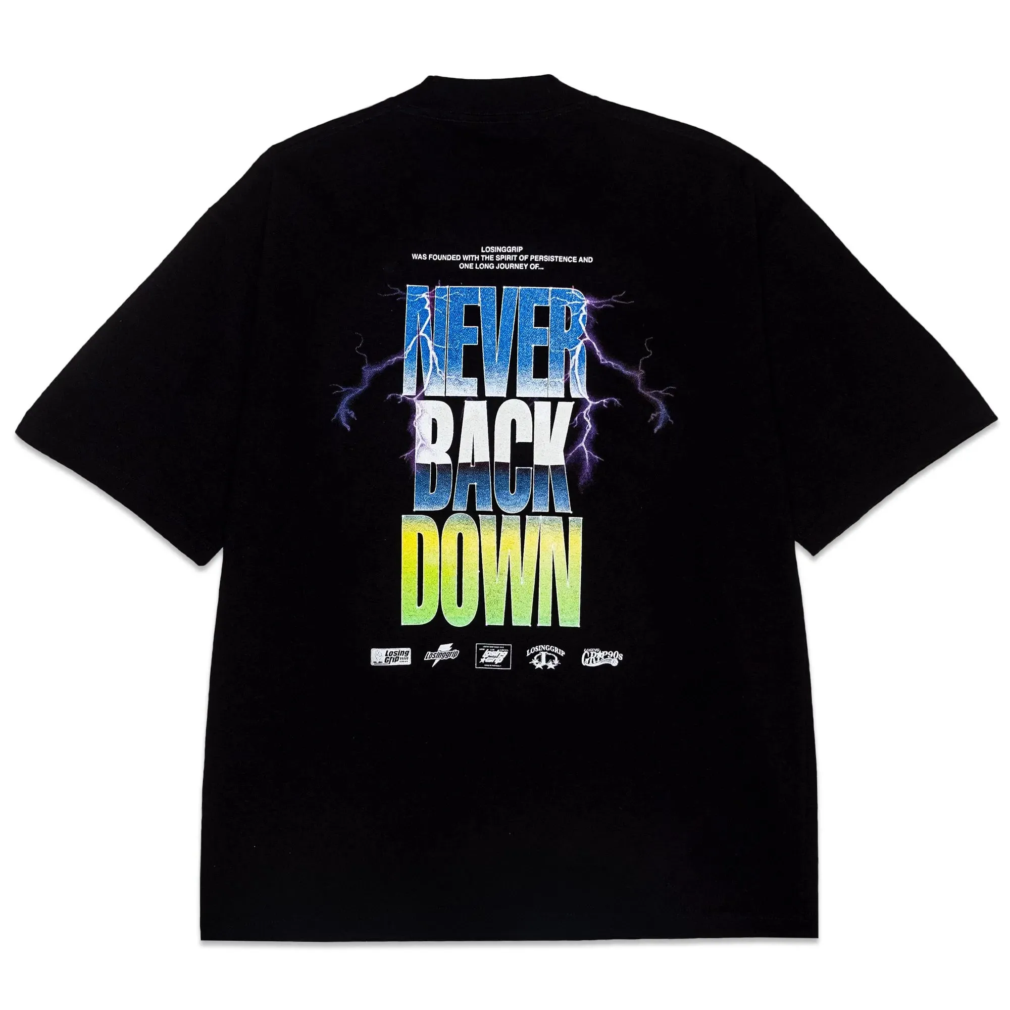 LOSINGGRIP X ISSER NEVER BACK DOWN BLACK OVERSIZED TSHIRT