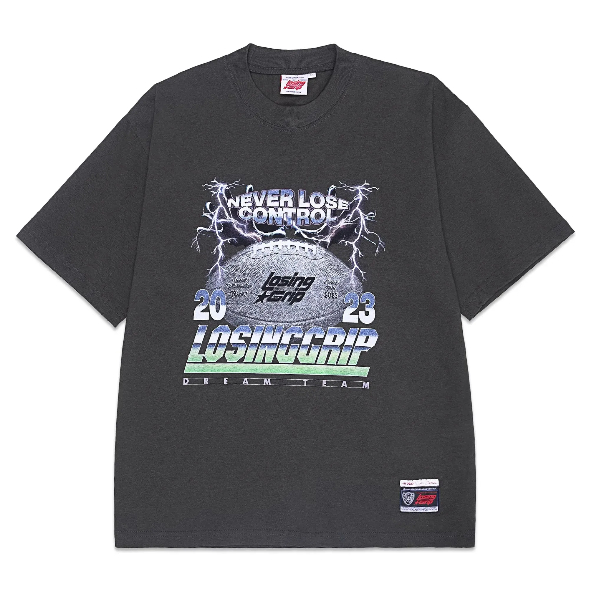 LOSINGGRIP X ISSER NEVER BACK DOWN DARK GREY OVERSIZED TSHIRT
