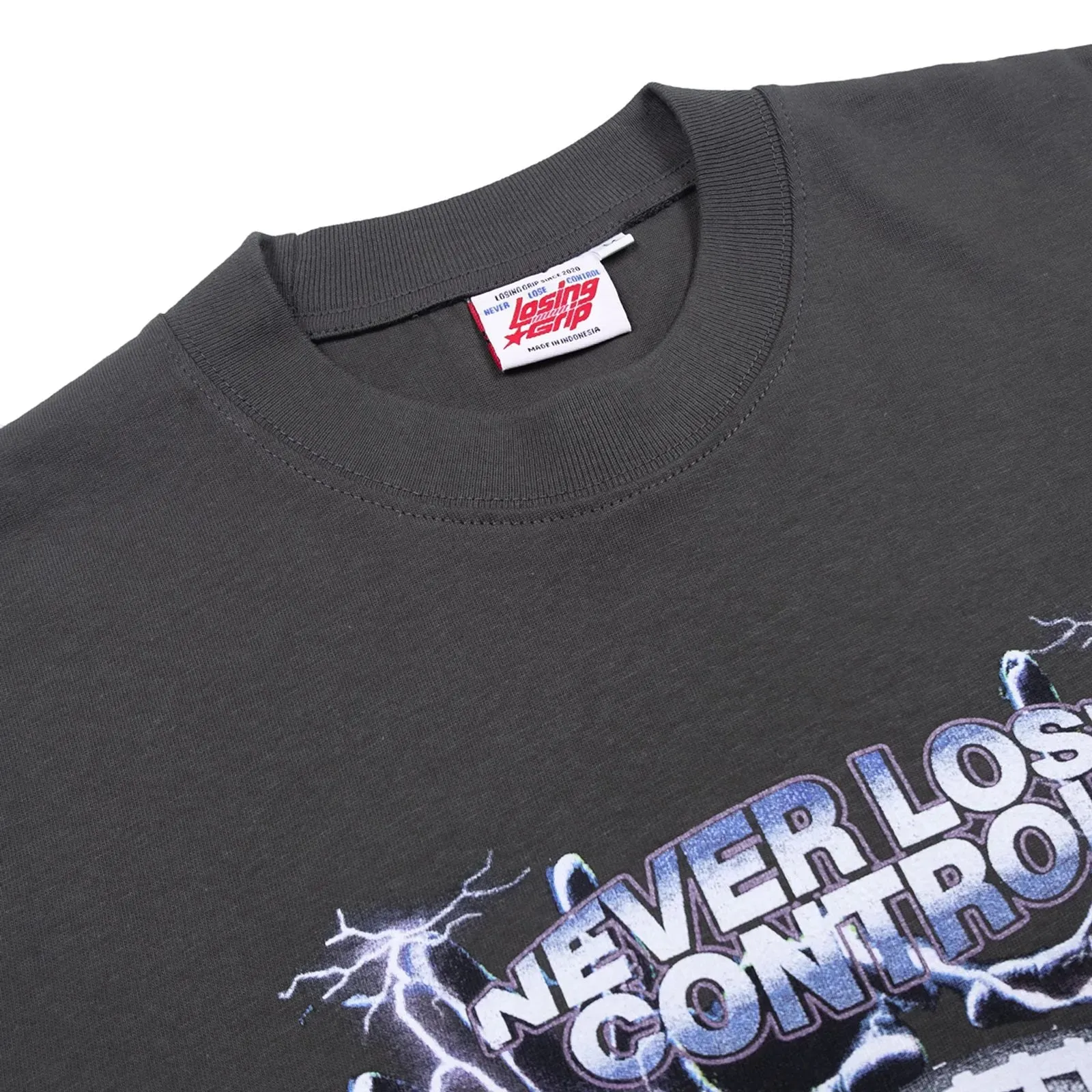 LOSINGGRIP X ISSER NEVER BACK DOWN DARK GREY OVERSIZED TSHIRT