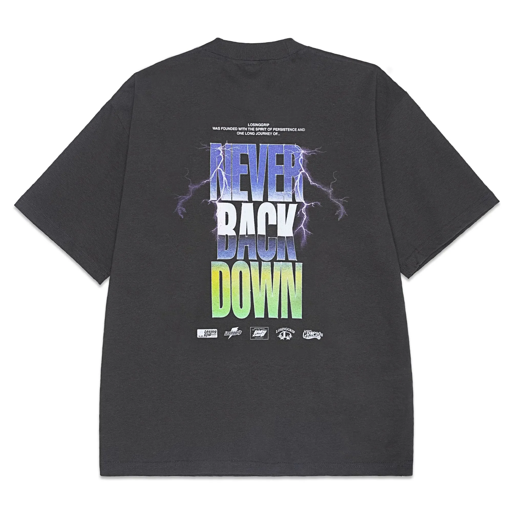 LOSINGGRIP X ISSER NEVER BACK DOWN DARK GREY OVERSIZED TSHIRT