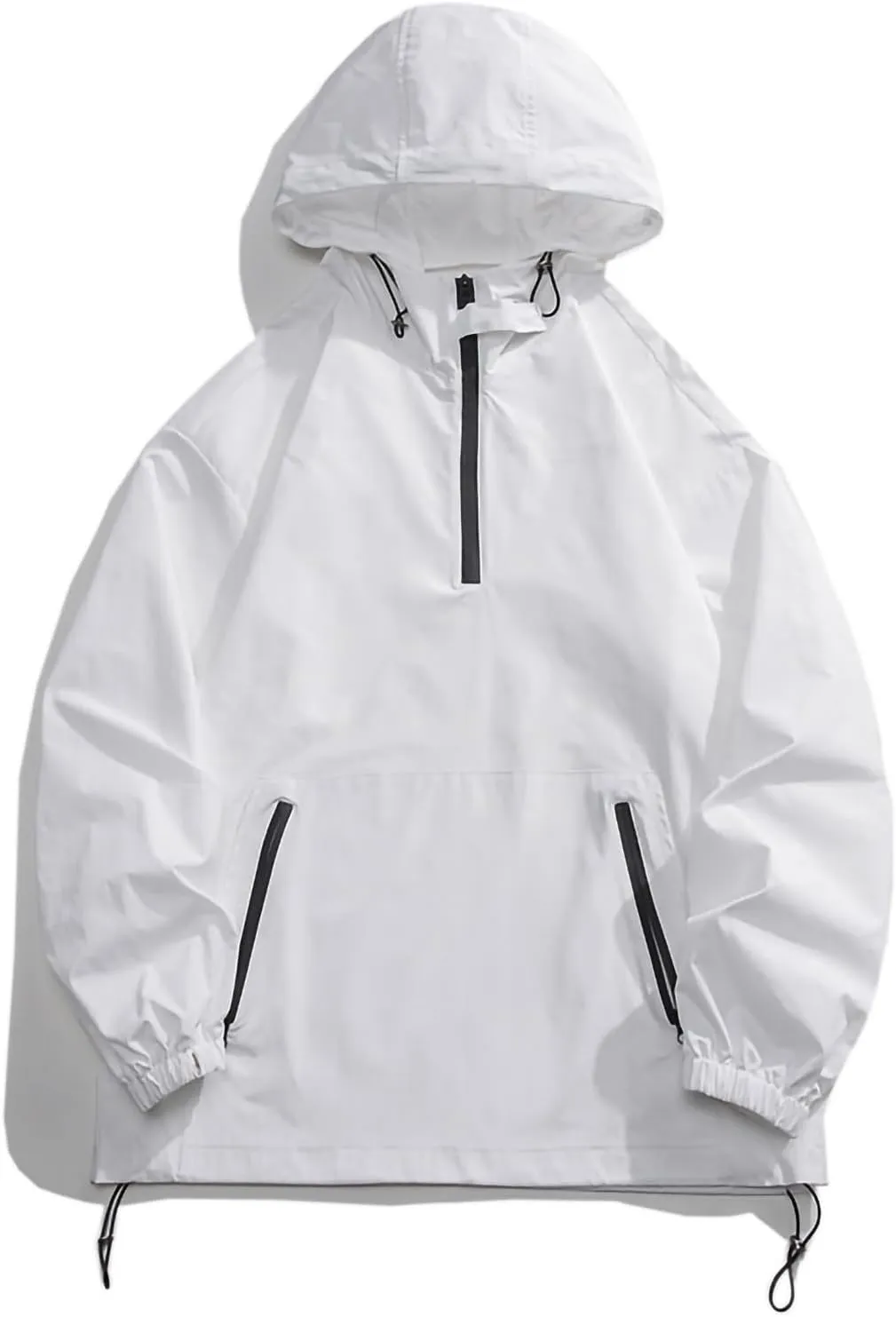 Men's 1/4 Zip Jacket Coat Waterproof Drawstring Hooded Windbreaker Lightweight Long Sleeve Outdoor Sports Jacket