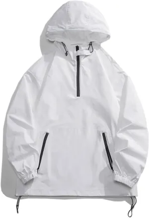 Men's 1/4 Zip Jacket Coat Waterproof Drawstring Hooded Windbreaker Lightweight Long Sleeve Outdoor Sports Jacket