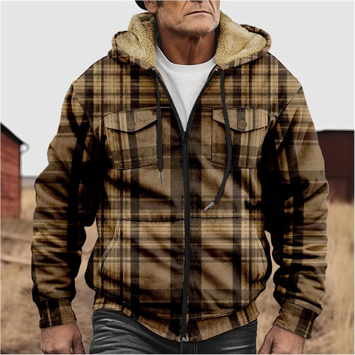 Men's Aztec Hoodies Jackets Long Sleeve Zip Up Winter Sweatshirt Coat Casual Vintage With Pocket, S-5XL