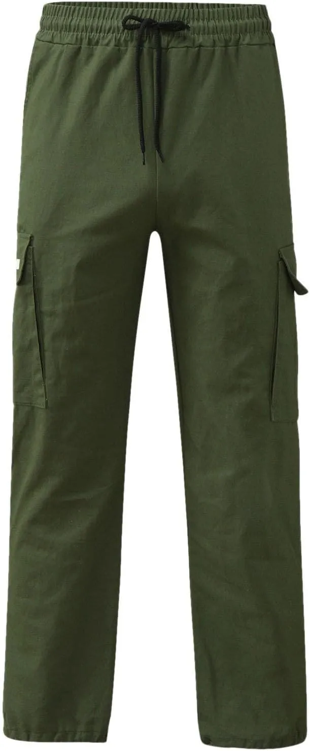 Men's Cargo Combat Pants Casual Linen Stretch Elastic Waist Pant Sweatpants Joggers Loose Gym Yoga Jogging