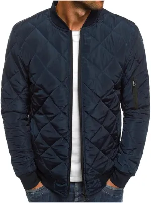Mens Diamond Quilted Bomber Jackets Lightweight Varsity Coats Warm Flight Jacket Zipper Fashion Windproof Outwear