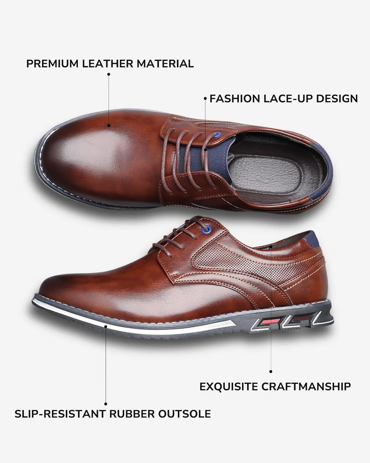 Mens Dress Shoes Casual Business Oxford Derby Orthopedic Leather Shoes Comfortable Walking Shoes Office Loafers Work Flats