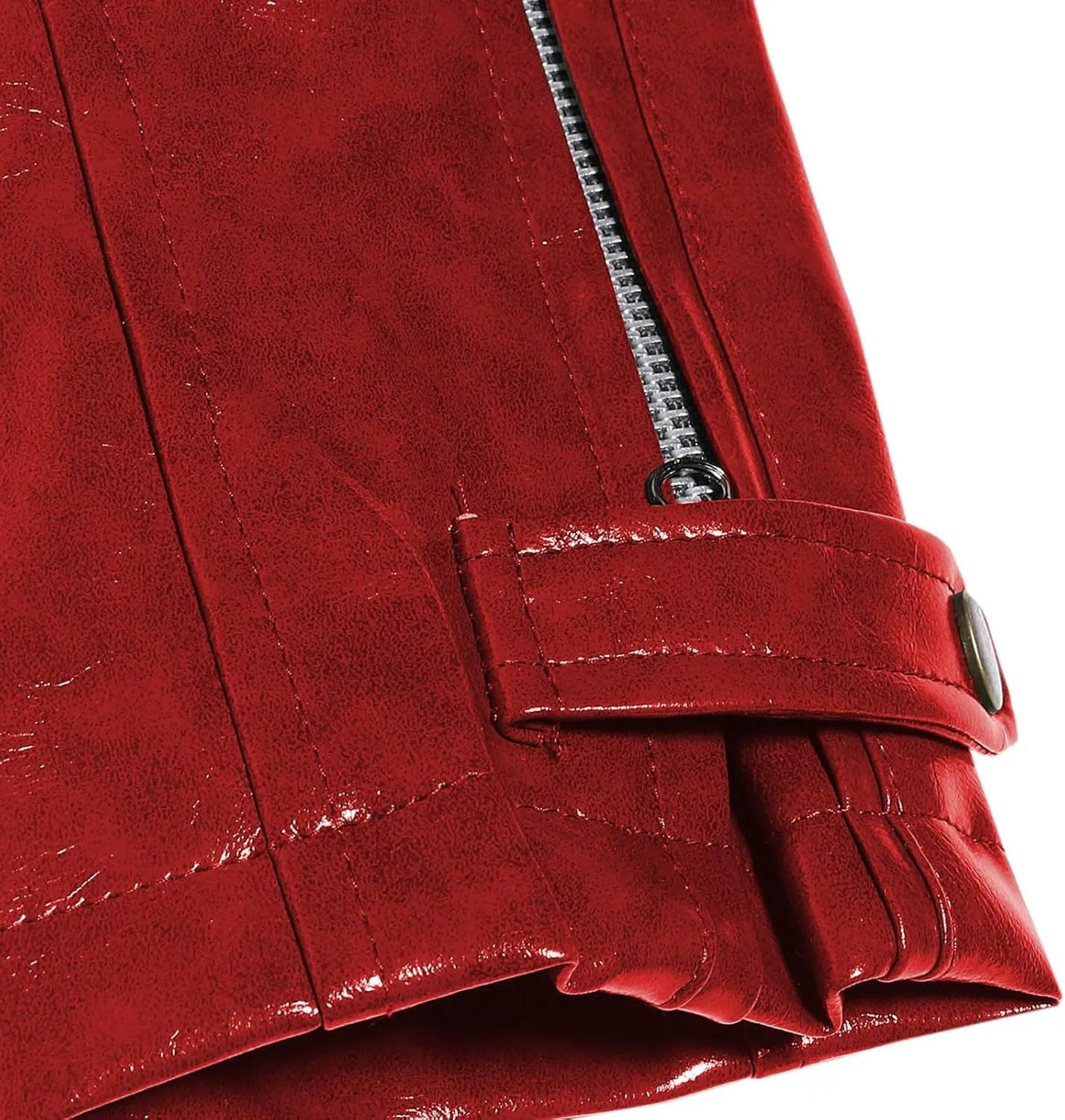 Men's Faux Leather Jacket Classic Full Zip Stand Collar Long Sleeve Solid Color PU Outerwear Trendy Motorcycle Jacket