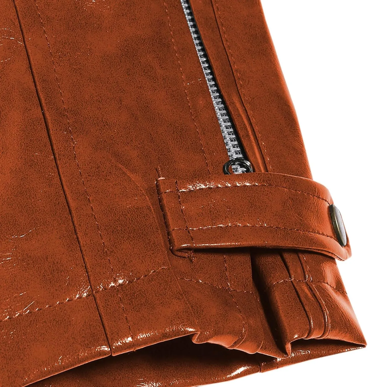 Men's Faux Leather Jacket Classic Full Zip Stand Collar Long Sleeve Solid Color PU Outerwear Trendy Motorcycle Jacket
