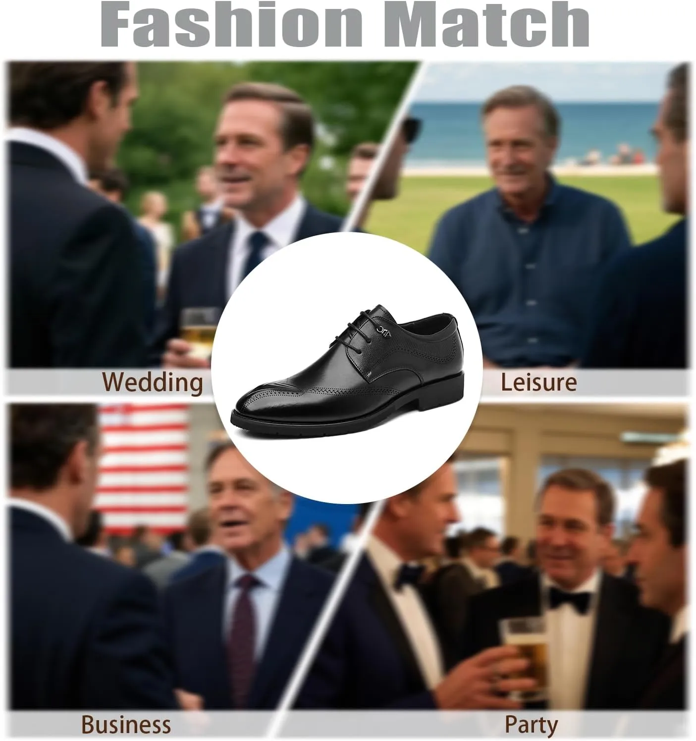 Men's Genuine Leather Wingtip Brogue Dress Oxfords Classic Lace-Up Block Heel Business Derby Shoes Comfortable Non-Slip Retro Office Work Formal Events Casual Leather Shoes