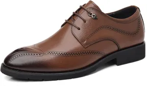 Men's Genuine Leather Wingtip Brogue Dress Oxfords Classic Lace-Up Block Heel Business Derby Shoes Comfortable Non-Slip Retro Office Work Formal Events Casual Leather Shoes