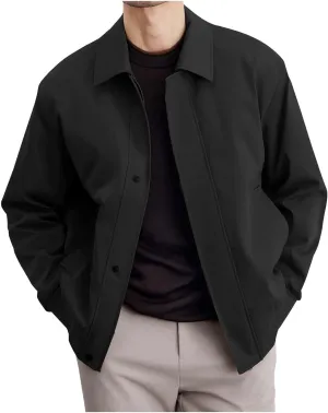 Men's Lightweight Jacket Fashion Solid Color Lapel Zipper Windbreaker Long Sleeve Casual Golf Jacket with Pockets