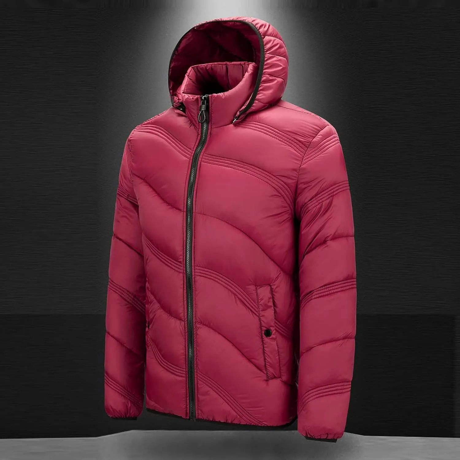 Men's Lightweight Puffer Jacket Hooded Windproof Winter Coat Full Zip Insulated Quilted Lined Down Coat with Removable Hood