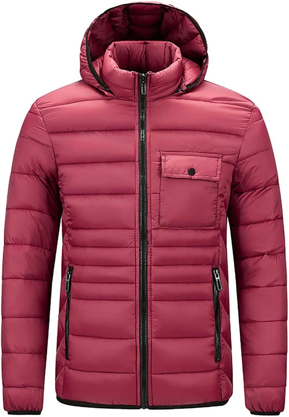 Men's Lightweight Puffer Jacket Hooded Windproof Winter Coat Full Zip Insulated Quilted Lined Down Coat with Removable Hood