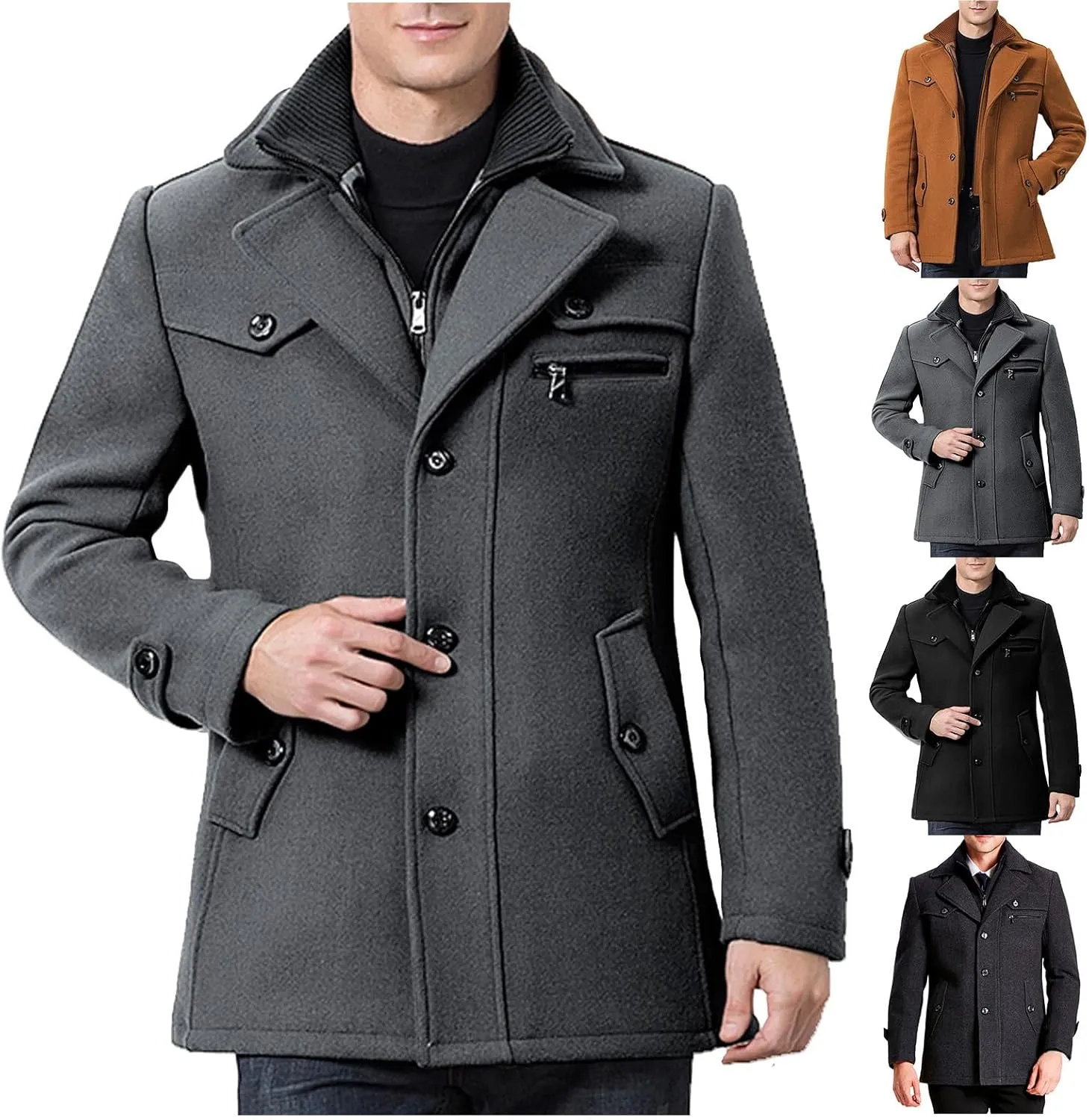 Men's Pea Coat Winter Warm Heavyweight Trench Coats Single Breasted Short Wool Jacket Thicken Casual Peacoat Overcoat