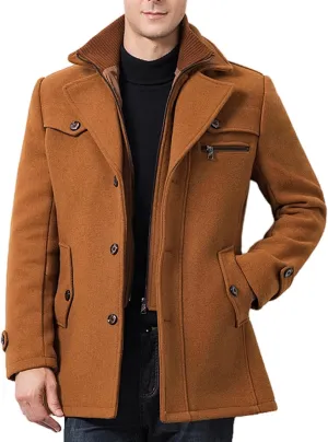Men's Pea Coat Winter Warm Heavyweight Trench Coats Single Breasted Short Wool Jacket Thicken Casual Peacoat Overcoat
