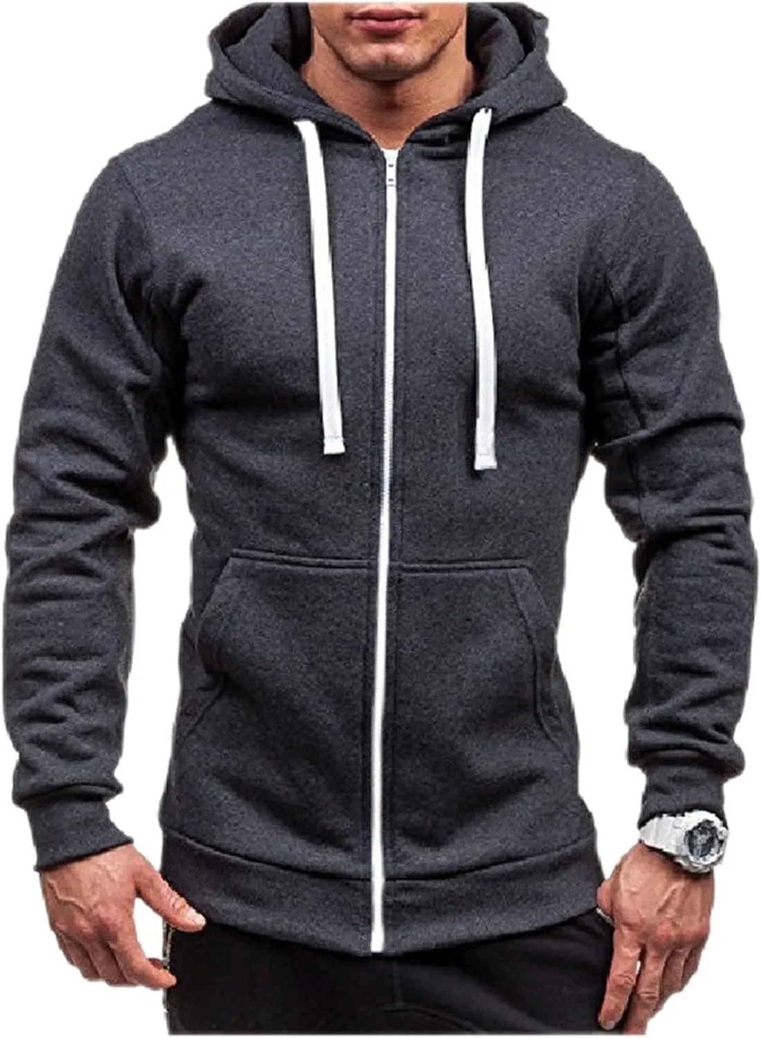 Mens Slim Fit Lightweight Zip Up Hoodie Long Sleeve Full-Zip Fleece Hooded Sweatshirt Work Jacket Streetwear for Men