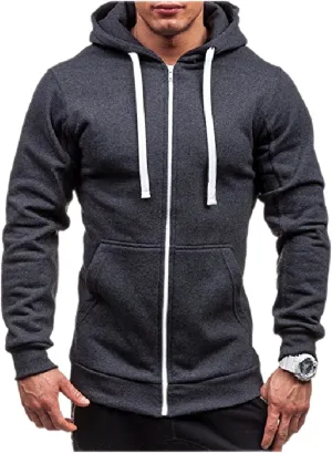 Mens Slim Fit Lightweight Zip Up Hoodie Long Sleeve Full-Zip Fleece Hooded Sweatshirt Work Jacket Streetwear for Men