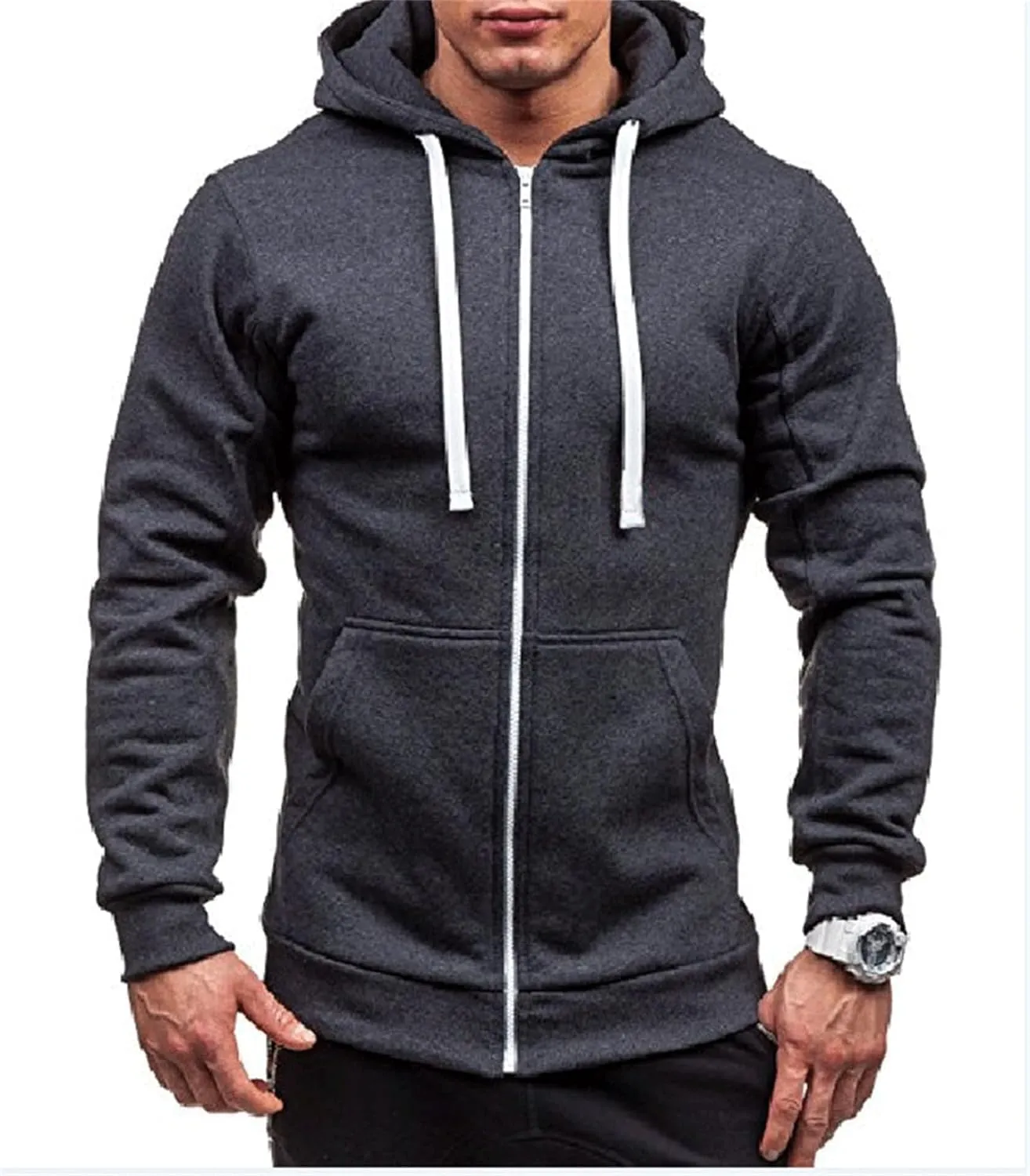 Mens Slim Fit Lightweight Zip Up Hoodie Long Sleeve Full-Zip Fleece Hooded Sweatshirt Work Jacket Streetwear for Men