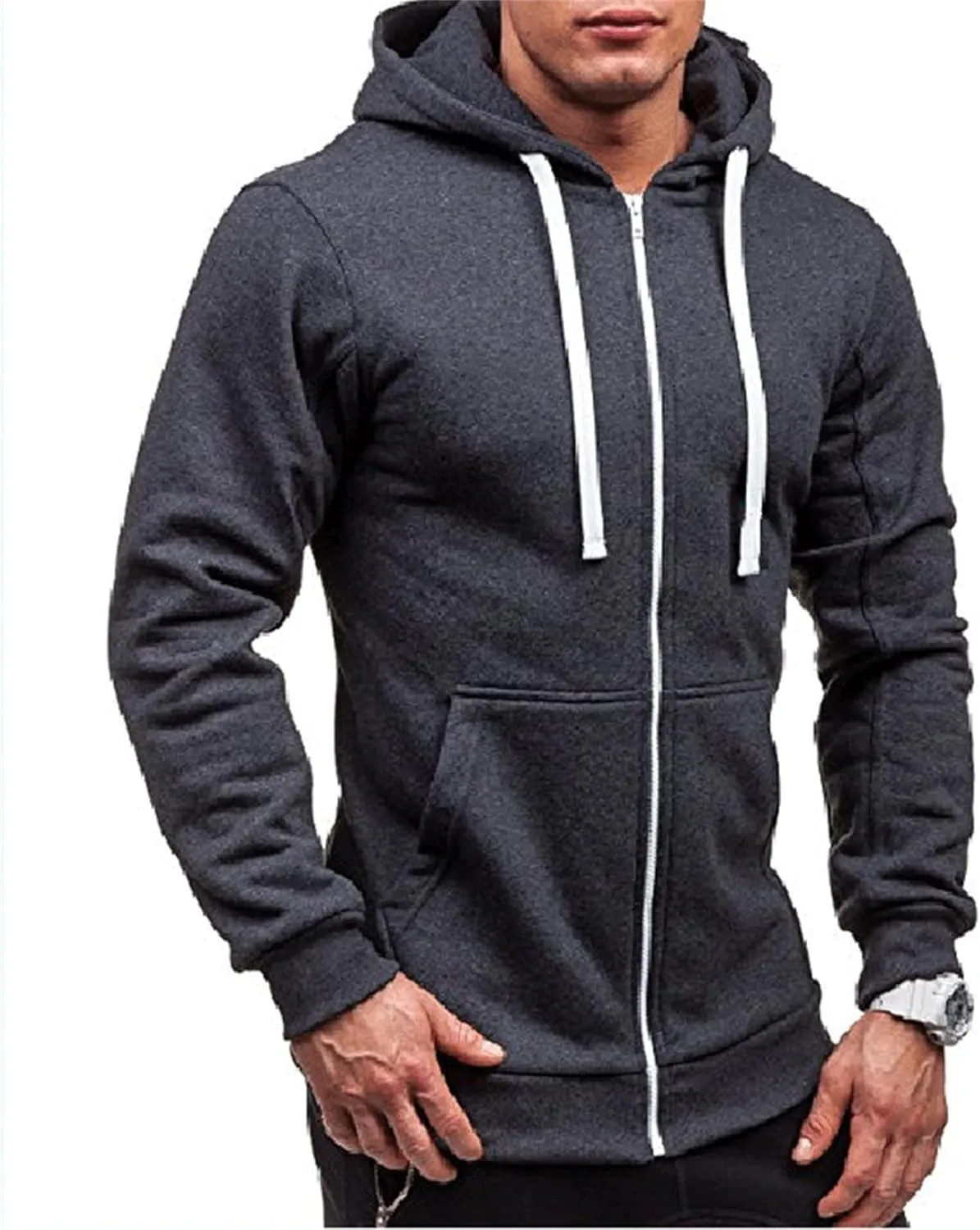 Mens Slim Fit Lightweight Zip Up Hoodie Long Sleeve Full-Zip Fleece Hooded Sweatshirt Work Jacket Streetwear for Men