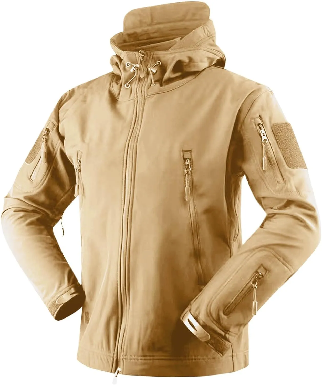 Men's Soft Shell Jacket Zip Up Fleece Lined Windbreaker Solid Color Long Sleeve Hooded Hiking Coat with Pockets