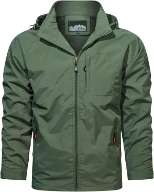 Mens Softshell Jacket Full Zip Hooded Lightweight Jacket Casual Outdoor Jacket Hiking Work Travel Coat with Pockets