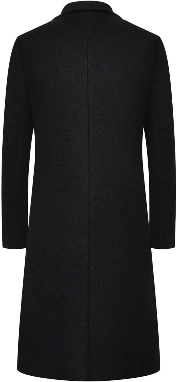 Mens Trench Coat Notch Lapel Single Breasted Pea Coat Wool Blend Winter Warm Overcoat Winter Chunky Warm Overcoats