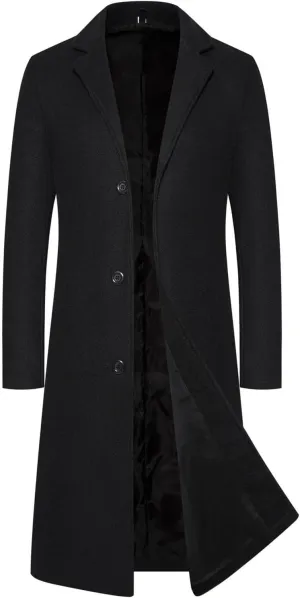 Mens Trench Coat Notch Lapel Single Breasted Pea Coat Wool Blend Winter Warm Overcoat Winter Chunky Warm Overcoats