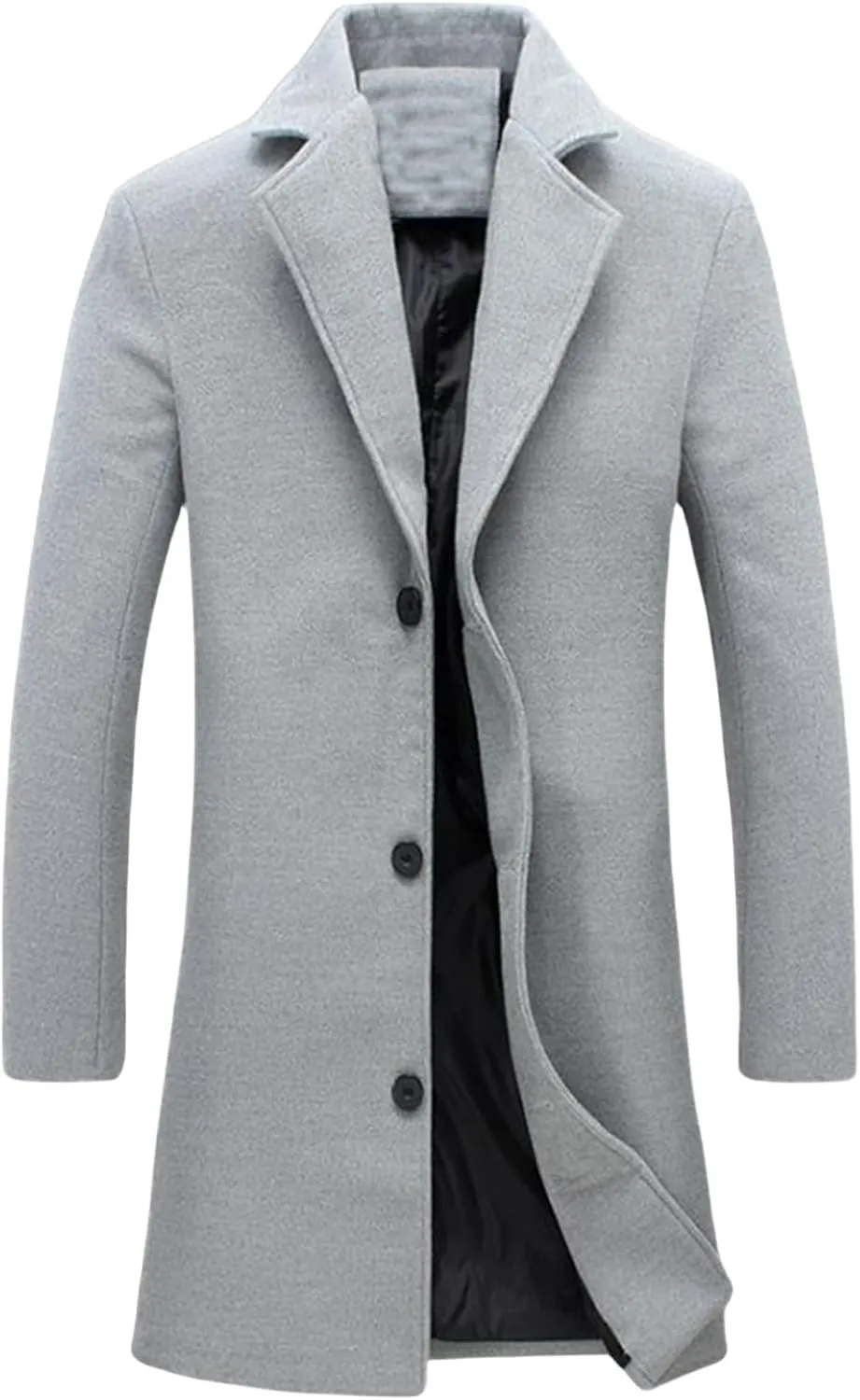 Men's Wool Blend Pea Coat Notched Collar Single Breasted Coats Warm Winter Trench Overcoat