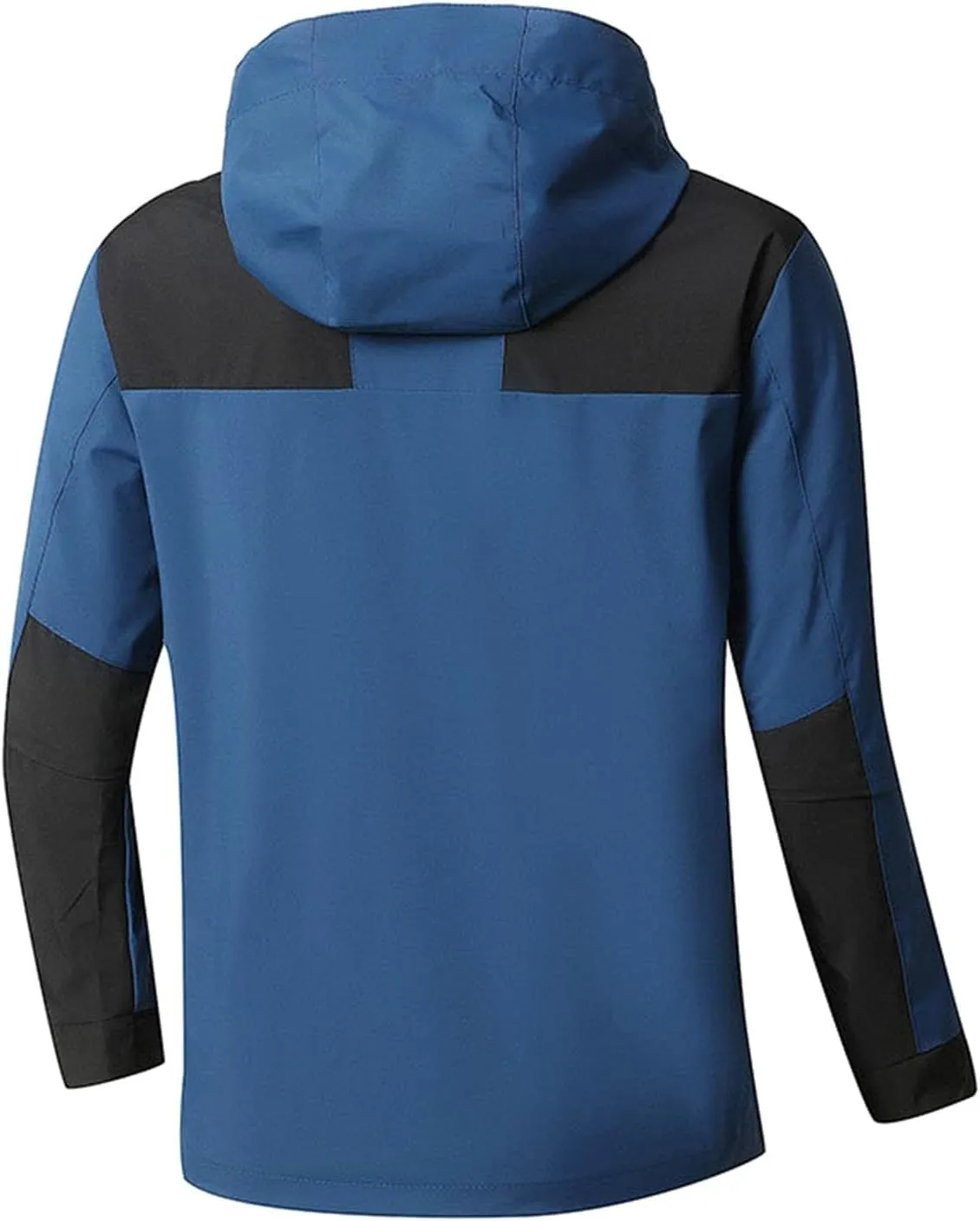 Mens Zipper Windproof Waterproof Jacket Solid Color Drawstring Windbreaker Casual Slim Fit Loose Jacket with Pocket