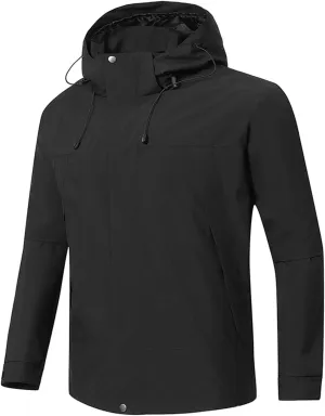 Mens Zipper Windproof Waterproof Jacket Solid Color Drawstring Windbreaker Casual Slim Fit Loose Jacket with Pocket