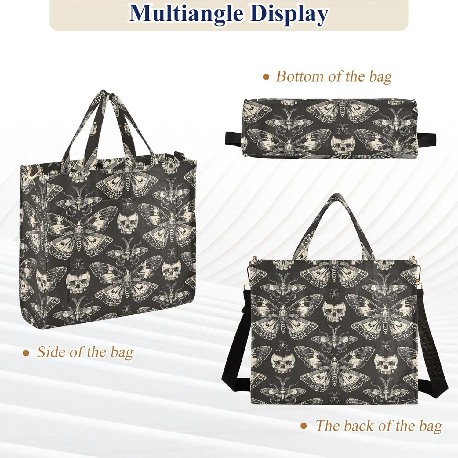 MNSRUU Corduroy Tote Bag for Women Gothic Skull Crossbody Tote