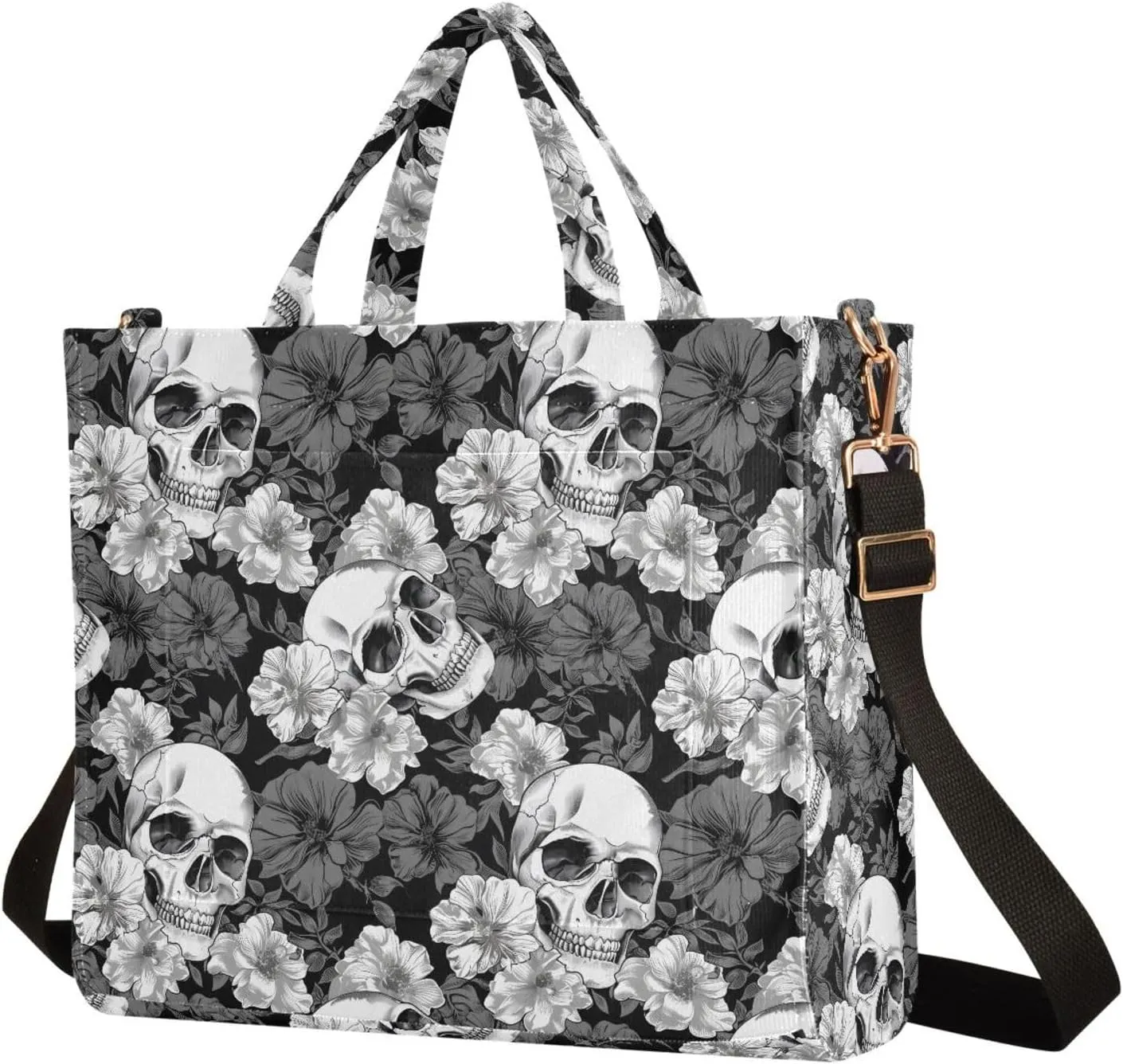 MNSRUU Corduroy Tote Bag for Women Gothic Skull Crossbody Tote