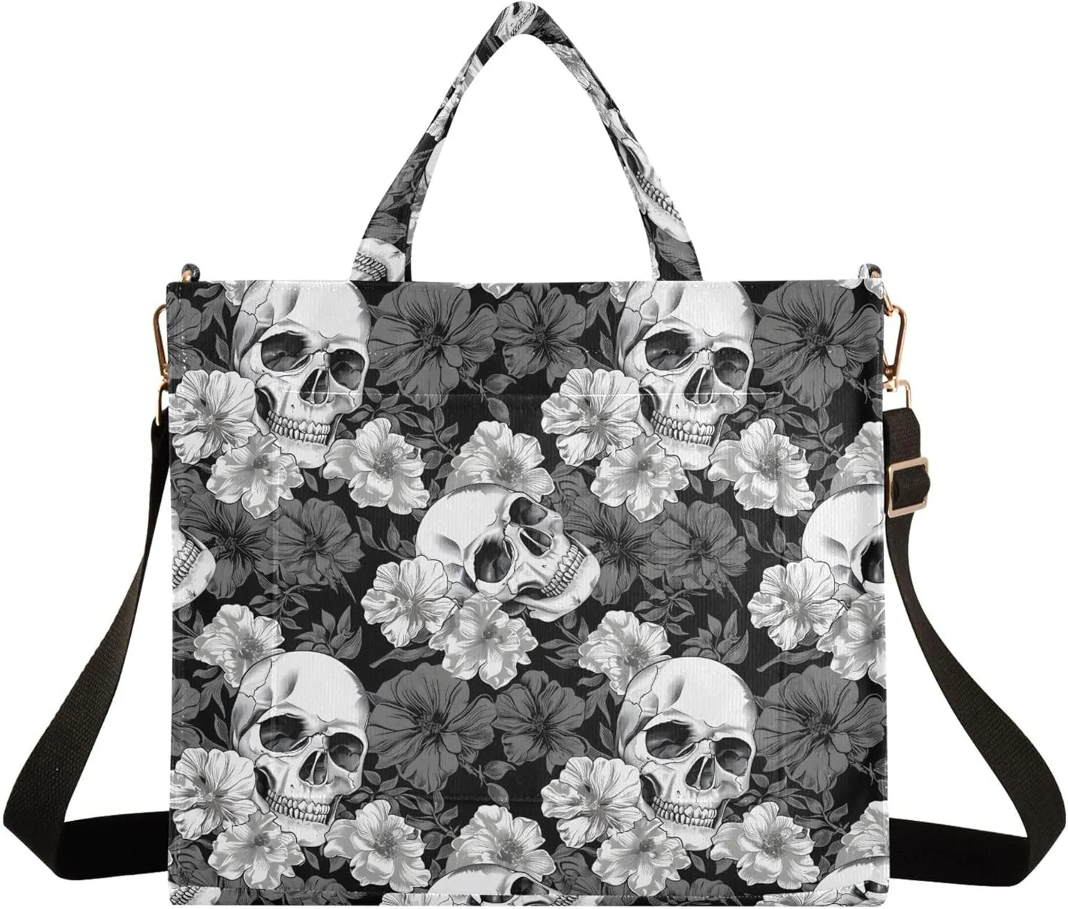 MNSRUU Corduroy Tote Bag for Women Gothic Skull Crossbody Tote