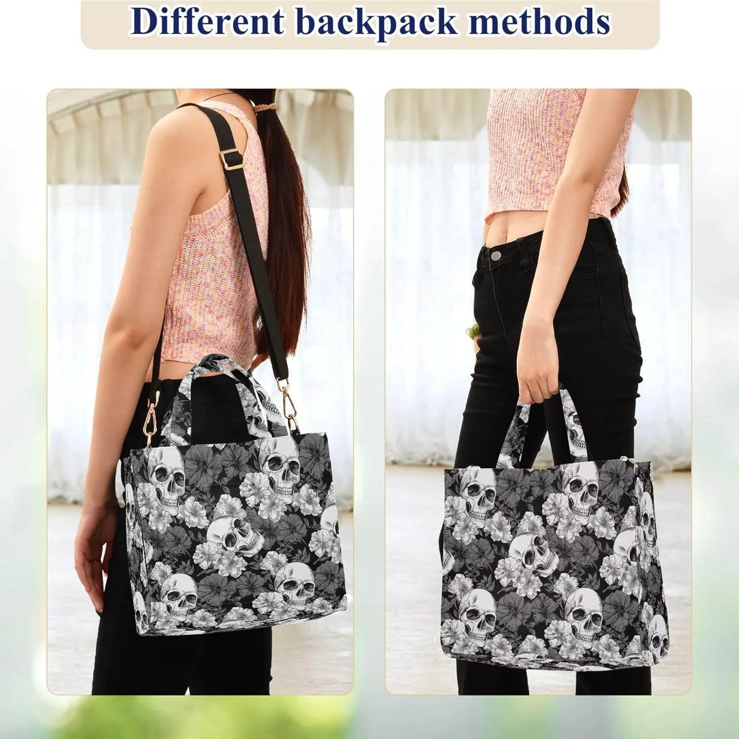 MNSRUU Corduroy Tote Bag for Women Gothic Skull Crossbody Tote