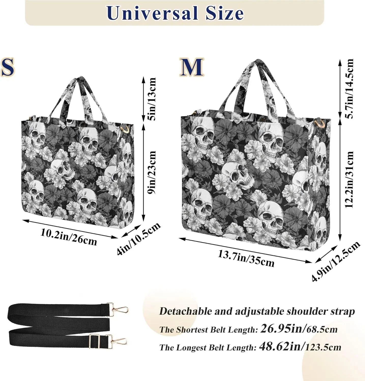 MNSRUU Corduroy Tote Bag for Women Gothic Skull Crossbody Tote
