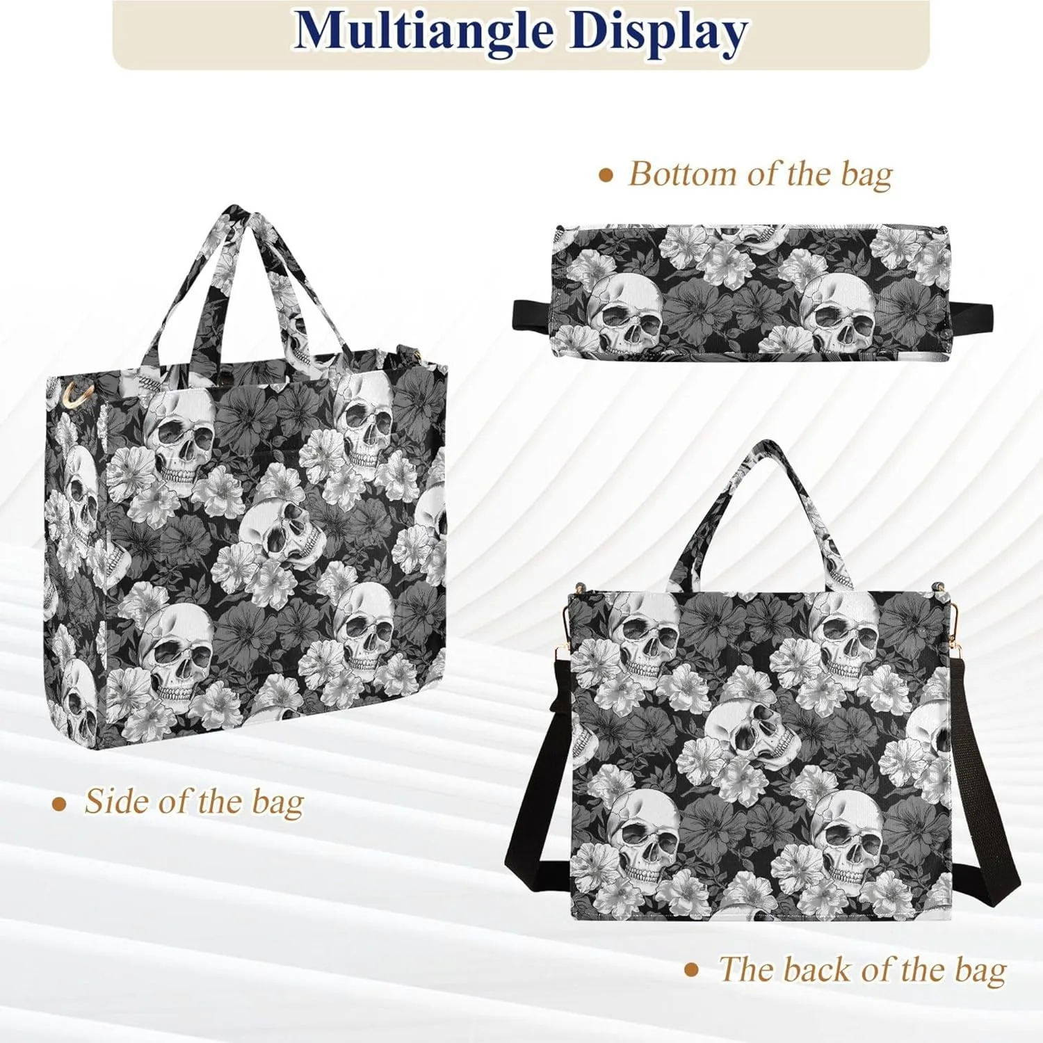 MNSRUU Corduroy Tote Bag for Women Gothic Skull Crossbody Tote