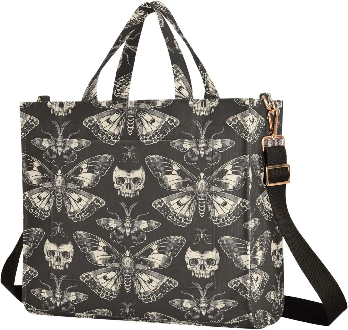 MNSRUU Corduroy Tote Bag for Women Gothic Skull Crossbody Tote
