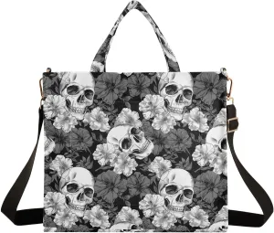 MNSRUU Corduroy Tote Bag for Women Gothic Skull Crossbody Tote