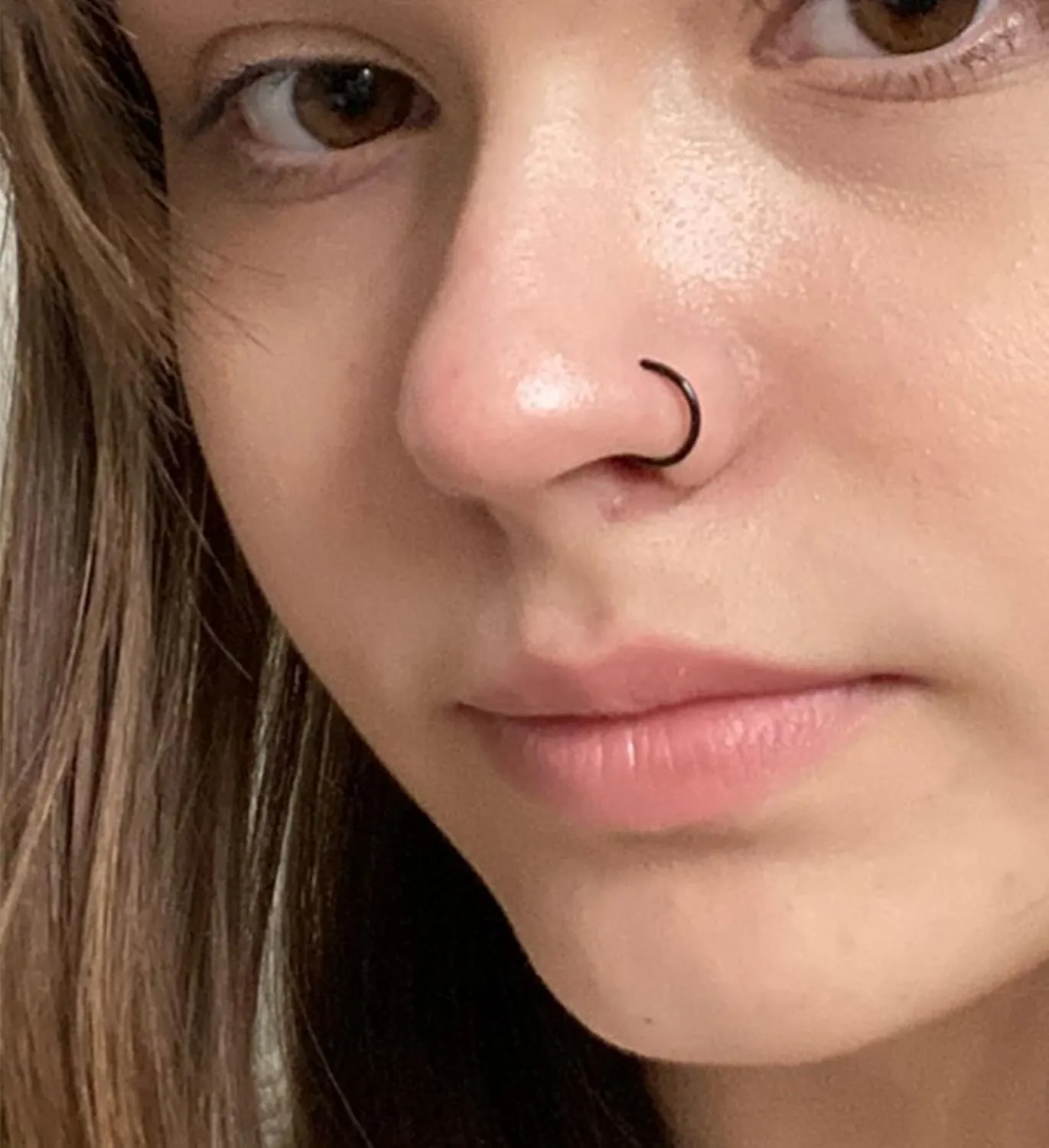 MODRSA 18G Hoop Nose Ring - Surgical Stainless Steel Studs, L Shaped Nose Stud, Piercing Jewelry for Women - Silver, Black