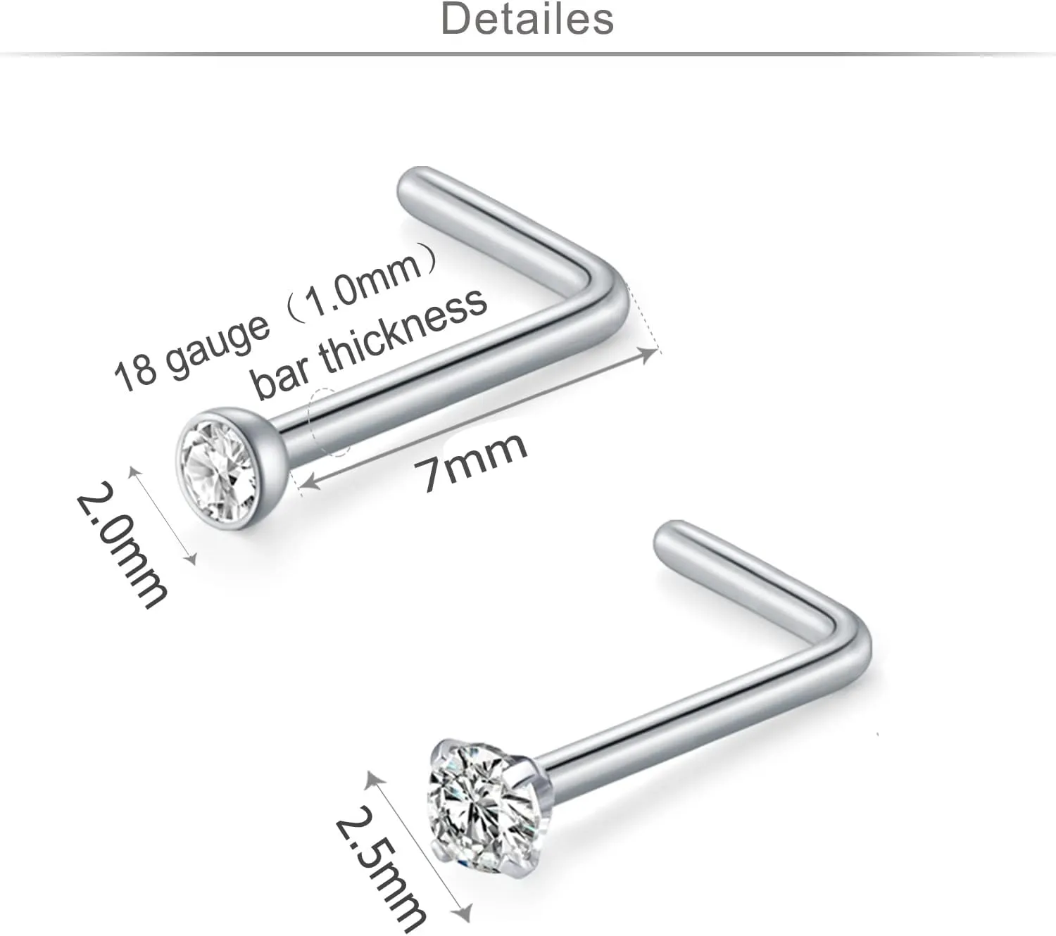 MODRSA 18G Hoop Nose Ring - Surgical Stainless Steel Studs, L Shaped Nose Stud, Piercing Jewelry for Women - Silver, Black
