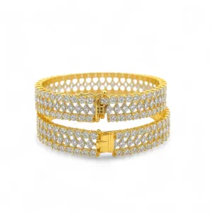 Moissanite Diamond Bangles Set for Women  Antique Yellow Gold Finish, Dainty Wedding Jewelry, Lab Diamond Bridal Bangle Bracelets (moissanite)