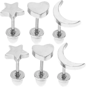 Moon Star Heart Ear Studs Stainless Steel Earrings for Women Dainty Minimalist Design