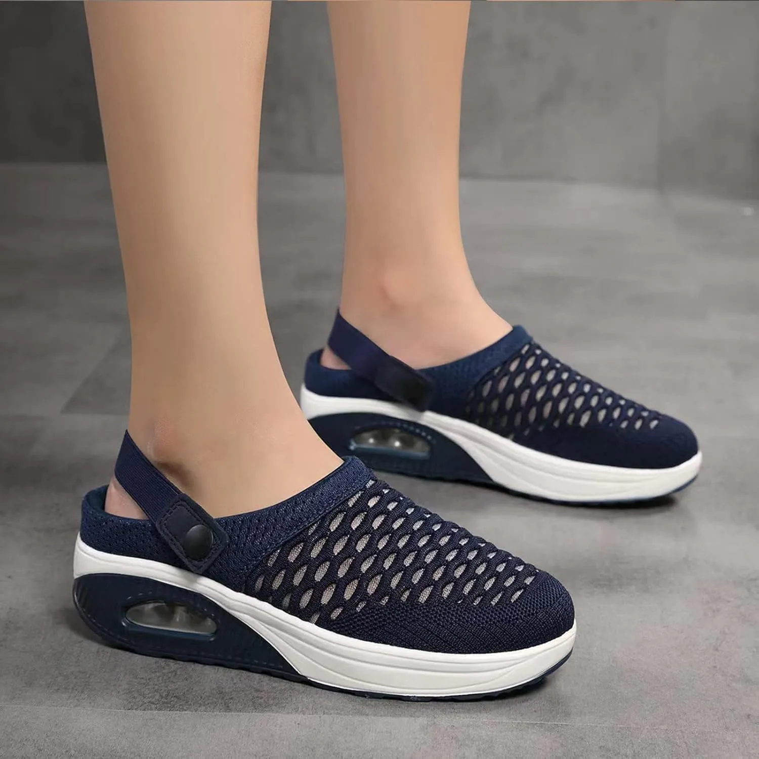 Mules Clogs for Women Orthopedic Air Cushion Wide Width Non-Slip Sneakers Adjustable Beach Shoes Outdoor Slippers Breathable Platform Mesh Sandals