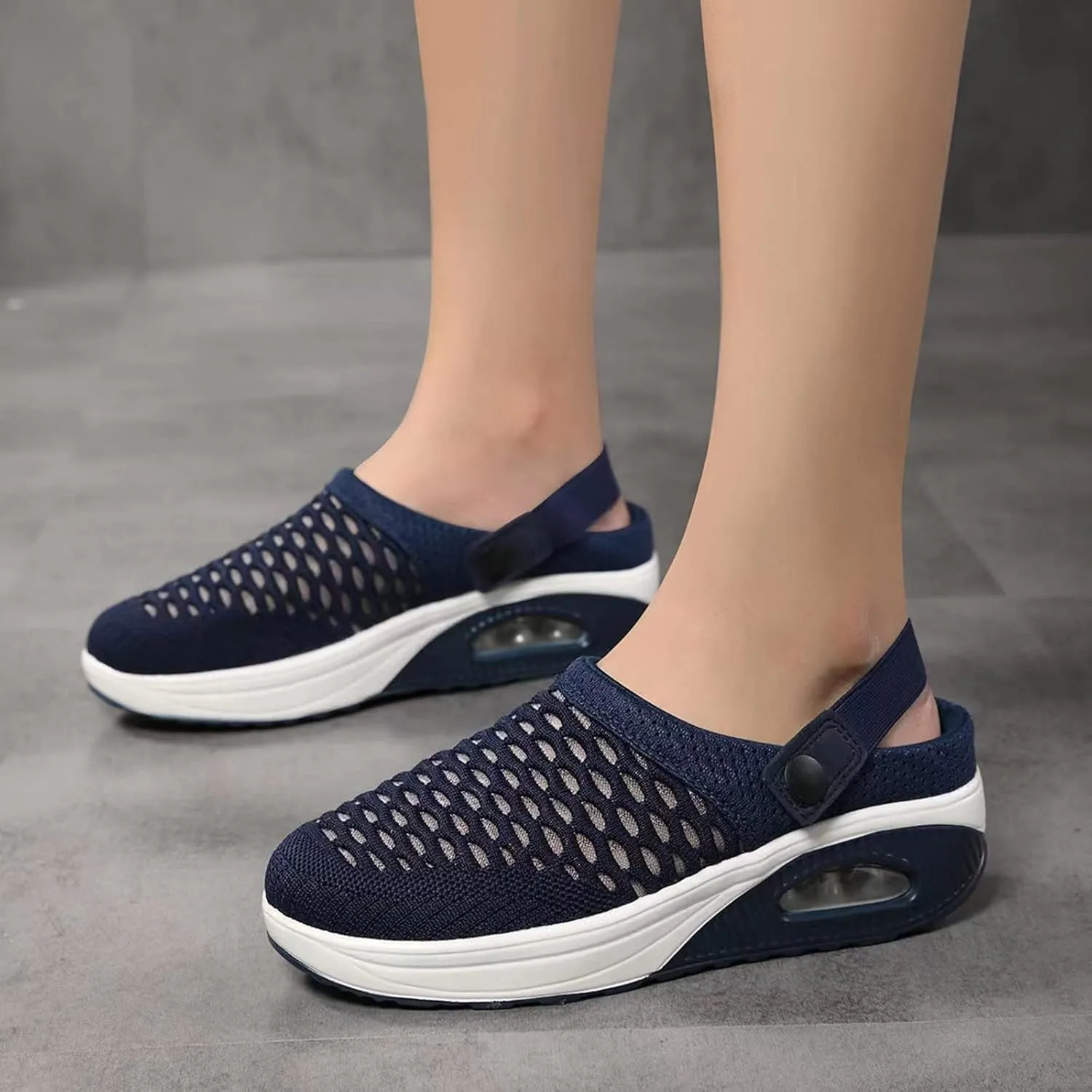 Mules Clogs for Women Orthopedic Air Cushion Wide Width Non-Slip Sneakers Adjustable Beach Shoes Outdoor Slippers Breathable Platform Mesh Sandals