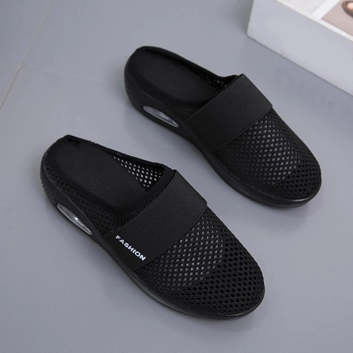 Mules for Women 2025 Air-Cushion Slip-On Walking Shoes Summer Orthopedic Diabetic Slippers Slip On Closed Toe Shoes Arch-Support Beach Sandals Backless Breathable Sneakers